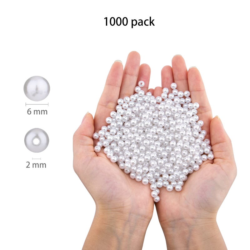 Hapeper 1000 Pack 6mm Plastic Pearl Beads  Round Artificial Pearls with Hole for DIY Craft Jewelry Making Necklace Bracelet (White) - Image 3